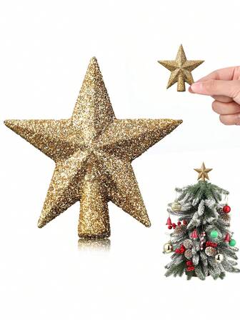 Mini julgranstoppning liten stjärna trädtopp för julgran stjärnornament dekorativa för jul julfest, skatter guld glittrade mini stjärna julgranstoppning-glitter guld