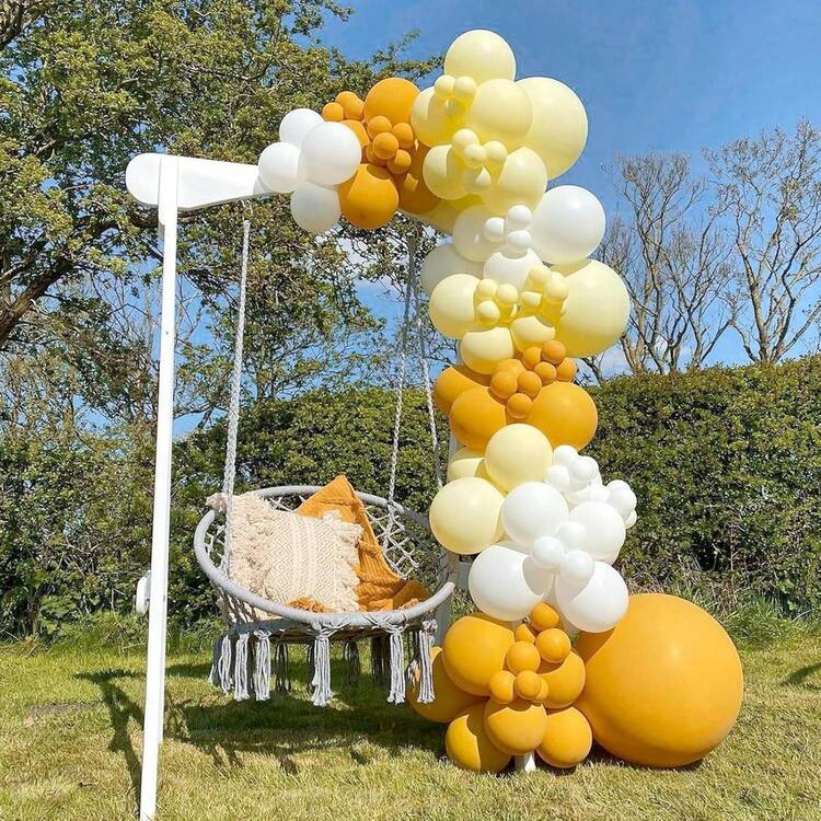 120 个马卡龙黄色乳胶气球，18 英寸、12 英寸、10 英寸、5 英寸各种尺寸气球拱门套件，适用于性别揭秘派对、单身派对、狂欢节、生日、毕业典礼、周年纪念、独立日、新娘送礼会、圣诞节、万圣节、情人节、母亲节、节日派对装饰、斋月、开斋节、狂欢节主题派对、生日庆祝、婚礼派对装饰、周年纪念活动 - 馬卡黃 - 查看 7