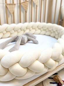 1pc INS Style Braided Crib Bumper Pad, Newborn Baby Bed Surround Soft Cushion, Nursery Decor Crib Protector, Suitable For All Seasons - Cream - View 9