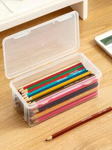 2 piezas de cajas de almacenamiento de suministros de arte de plástico transparente, ideales para estudiantes y artistas, diseño minimalista, tapa cerrada, superficie lisa, adecuado para trabajadores de oficina, estuche de lápices, mochila de estudiante