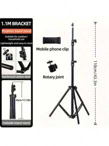 Adjustable 43/63/82 Inch Universal Projector Tripod Stand, Stretchable Aluminum Alloy Frame, 1/4" Metal Swivel Head, Suitable For LCD Projectors, Cameras And Phones
