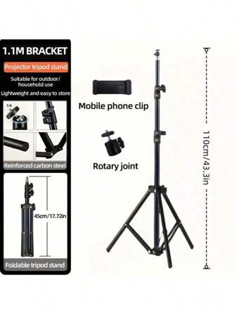 Adjustable 43/63/82 Inch Universal Projector Tripod Stand, Stretchable Aluminum Alloy Frame, 1/4" Metal Swivel Head, Suitable For LCD Projectors, Cameras And Phones