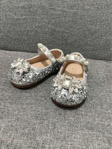 Sepatu Flat Bayi Modis, Sepatu Balita Musim Semi/Panas, Sepatu Putri Berkilau dengan Pita untuk Anak Perempuan, Cocok untuk Pesta, Pakaian Formal, Liburan - Perak - View 7