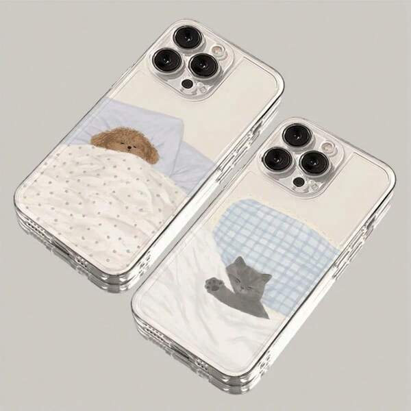 Dog Cat Couple Phone Case Compatible With IPhone 16E 16 15 11 12 14 13 Pro Max Mini XS XR 7 8 Plus SE2 Cute Cartoon Animal Shockproof Cover For 1iPhone 17 For 1iPhone Air 15 16 Pro Max 14 Plus 12 13 11 Pro Max SE 7 8 14 Pro XR XS 12 Mini Matte Shell