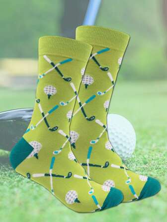 1 Pair Women's Golf Style Mid-Calf Socks, Sporty Design Suitable For Everyday Wear