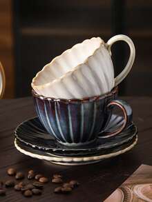 1 件日式复古裂纹陶瓷咖啡杯碟套装，创意拿铁艺术杯，早餐杯，适合家用 - 彩色 - 查看 7