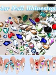 12pcs/Box 3D Multi-Shape K9 Glass Crystal Nail Rhinestones, 3D Colorful Nail Rhinestones Supplier, Various Shapes & Sizes Flat Bottom Nail Rhinestones, Nail Art Supplies, Nail Jewelry Nails - Multicolor - View 5