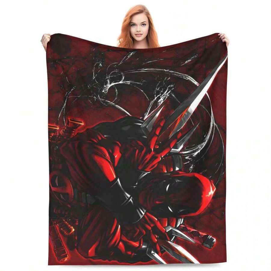 Cartoon Anime Deadpool Blankets Camping Flannel Throw Blanket For Bedroom Warm Soft Custom DIY Quality Bedspread Gift Idea - trắng - Xem 1