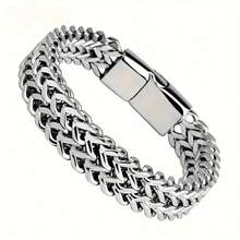 1pc Stainless Steel Braided Double Row Front And Rear Fish Scale Alloy Magnetic Buckle Bracelet With Keel Jewelry New Model - Multicolor - View 13