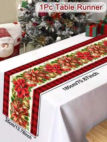 1 pièce Chemin de table bonhomme de neige de Noël, 35*180cm Chemin de table en polyester avec deux bonhommes de neige portant des écharpes rouges, motif sapin de Noël et cadeaux de Noël sur fond rouge. Joyeux Noël. Convient pour les décorations de table de cuisine et de restaurant à Noël, cadeaux et décorations de Noël. - Multicolore - Voir 11