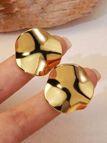1 Pair Asymmetrical Wavy Gold Metal Earrings, Suitable For Women's Daily Wear Jewelry Accessories - Gold - View 2