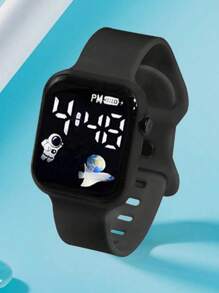 4pcs/Set Boy Square LED Love Airplane Digital Display Electronic Children's Watch And 3 Pieces Of Hip-Hop Bracelet Necklace Ring, Perfect Gift For Halloween And Christmas, Back To School Season Party Celebration Travel, As A Gift Souvenir For Friends And Family, Daily Wear Decoration - Multicolor - View 6