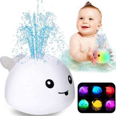 Christmas Decoration 1pc Baby Bath Toy Whale-Shaped Water Spray Toy With 6-Color Changing LED Light For Bathroom, Swimming Pool, Beach, Living Room,Pool Toys For Kids,Bath Games,Baby Swimming