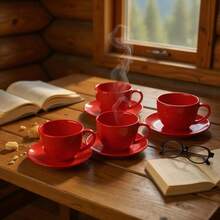 12-PIECE SET 6 200ML AFTERNOON COFFEE CUPS AND 6 RED SAUCERS - Đỏ - Xem 4