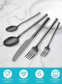 Stainless Steel Tableware Set, 5/20/30pcs Golden/Silver/Black Cutlery Set-Includes Dining Knives, Table Forks, Dining Spoons, Teaspoons And Dessert Forks, Forks For Salad/Appetizers/Dessert, And Mini Spoons For Coffee/Tea/Dessert/Cake/Stirring/Fruit/Ice Cream, Reusable Steak Knife, Soup Spoon, Teaspoon, Main Fork, Mini Forks