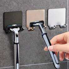 Punch Free Shaving Razor Holder, Men's Shaver Storage Hook, Wall Shelf Bathroom Razor Rack Wall Kitchen Accessories - Black - View 2