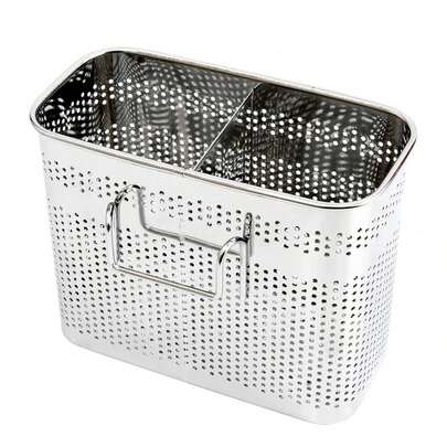Soporte para palillos chinos, rejilla de secado de utensilios de cocina con ganchos y 2 compartimentos separados, de acero inoxidable de alta calidad, de 5.4 L x 4.3 A x 2.6 P pulgadas