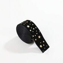 1pc 2.5cm*5/10 Yards Christmas Gold Foil Star Velvet Ribbon Gift Box Packaging, Home Party Decoration Home Decor Christmas Decorations Room Decor Winter