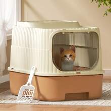 Nuova lettiera per gatti a prova di perdite 48x36,2x36 cm | Design a doppio uso, completamente chiusa e semichiusa con ingresso dall'alto | Deodorante, silenziosa e senza feci attaccate | Toilette per gatti facile da smontare e lavare | Paletta per lettiera e sacchetto deodorante in omaggio - Grigio - Visualizzare 10