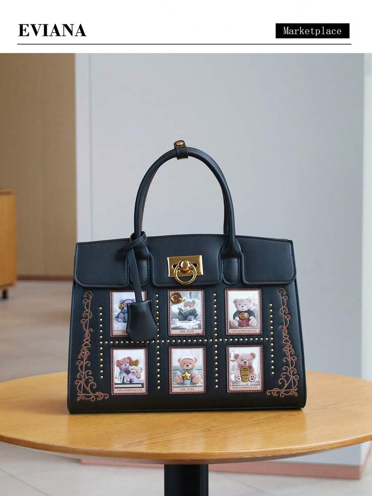 Fashionable Luxury 2025 Women's Tote Bag, High-Capacity Premium Handbag, Elegant & Graceful Ladies Shoulder Bag With Exquisite Cat Design, Suitable For Work - 彩色 - 查看 13