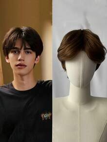 Perruque pour homme avec raie au milieu, coupe courte, perruque à clipser stylée, volumineuse et naturelle, facile à porter pour le cosplay - Multicolore - Voir 4