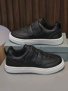 1 Paar neue Kinderschuhe, schwarze Schuhe für Mädchen, bequeme Mädchen-Sportschuhe mit rutschfester Sohle, weiße Schuhe für Schüler, Jungen-Schuhe mit Klettverschluss, PU-Leder Jungen-Schulschuhe, schwarze Schuhe für Jungen, weiße bequeme Schulschuhe für Jungen, Urlaubsschuhe für Jungen - Schwarz - Übersicht 5