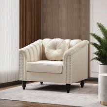 Luxurious Velvet Modern Chesterfield Settee Sofa Upholstered Rolled Arm With Rivets/2 Button Tufted Pillow, Contemporary Microfiber Fabric Couch Set For Living Room.White-Chair(1pc) - White-chair(1pc) - View 6