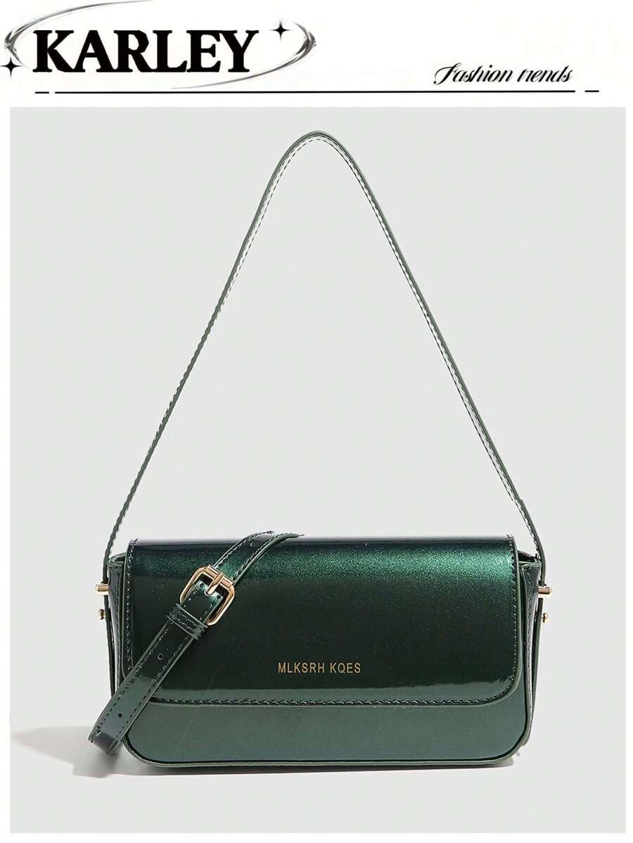 Bolso de mano de mujer de moda vintage, bolso de hombro y cruzado patentado, bolso de estilo Y2K, bolso cuadrado pequeño y elegante, bolso casual de solapa para el hombro y transporte diario