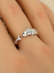 Nhẫn hở hình cá bạc cổ điển, phù hợp cho cả nam và nữ, hoàn hảo cho trang phục hàng ngày và lễ hội, có thể làm quà tặng cho bạn bè. - Vòng cá - Xem 3