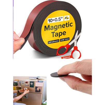 1卷工业磁带，亚克力磁条，自粘橡胶软磁条，教育DIY工艺胶带，柔性可裁剪磁性贴纸，窗帘隔断橡胶磁条，强磁力，适用于手工艺品、艺术项目、白板、冰箱贴、日常办公用品（具体使用方法请参考视频）