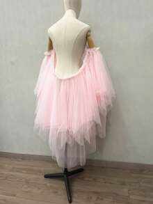 1 件可拆卸多层不对称网眼披肩，夸张泡泡袖斗篷，新娘配饰肩袖秋装女士 - 彩色 - 查看 11