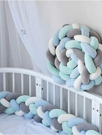1pc INS Style Braided Crib Bumper Pad, Newborn Baby Bed Surround Soft Cushion, Nursery Decor Crib Protector, Suitable For All Seasons