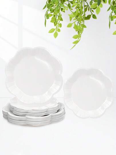 10 件/20 件/50 件红色纸盘 7 英寸扇形甜点盘 9 英寸红色花形餐盘优雅餐桌装饰派对婚礼婴儿洗礼生日圣诞新年蛋糕盘派对用品