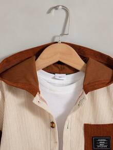 Jungen Lässige Outdoor Mode Kontrast Farbblock Patchwork Tasche Dekor Regular Fit Langarm Kapuzenjacke, Frühling & Herbst - Braun - Übersicht 3