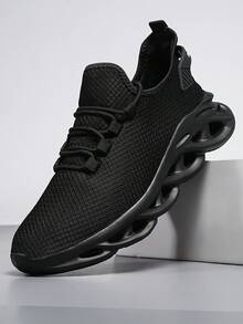 Women's ​ Black Wave Sole Knit Sneakers - Everyday Comfort Support For Urban Walk, Year-Round Breathable Minimalist Wear​ - 黑色 - 查看 1