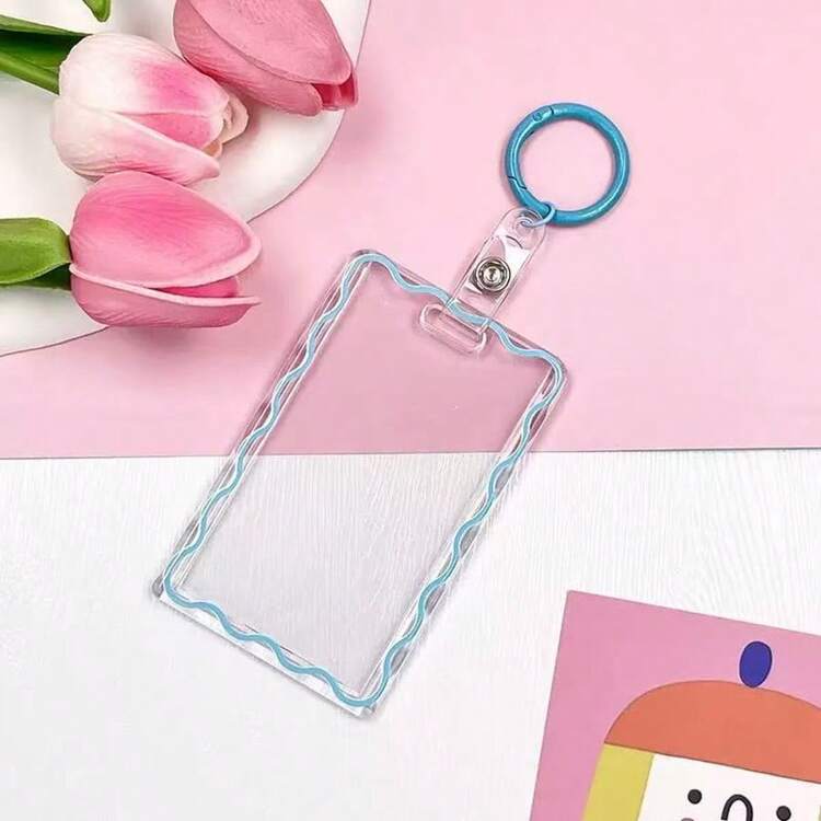 1 Pc Card Holder With Key Ring B Grade Cute Simple Acrylic ID Card Holder Neon Clear For Office ID Badge Reel Driver's License And Pass - Multicolor - View 8