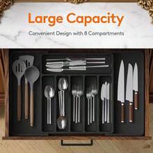 1 pieza Organizador de cajón de cubiertos expandible, Soporte para utensilios de cocina, Compartimentos ajustables para cucharas, tenedores, cuchillos, Recipiente de almacenamiento de cocina de plástico, Decoración del hogar, Almacenamiento para fiestas y Navidad