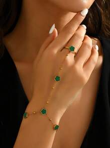 1 件 18K 镀金复古个性化百搭经典通勤时尚度假花卉设计手指连接后手链女士