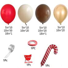 136/138 piezas Juego de Globos Navideños, Guirnaldas de Arco de Globos Rojos y Marrones, Piruletas, Bastones de Caramelo, Feliz Navidad, Decoraciones de Fiesta de Año Nuevo e Invierno