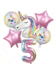 6 قطع بالونات فويل بأرقام من 0 إلى 9 بطول 32 بوصة بتدرج لوني، طقم 6 قطع بتصميم وحيد القرن لديكورات حفلة عيد الميلاد بموضوع وحيد القرن