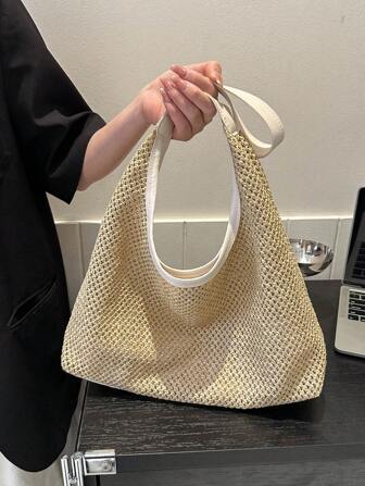 Handmade Woven Straw Bag For Women, Summer 2025 New Retro Versatile Large Capacity Shoulder Bag, Basket Bag