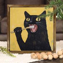1幅迷人的黑猫墙画，无框乡村农舍黑猫梳理毛发墙画 - 独特的节日礼物，适合家居、咖啡馆、浴室装饰、海报、墙画、房间装饰、墙面装饰、装饰画。 - 彩色 - 查看 3