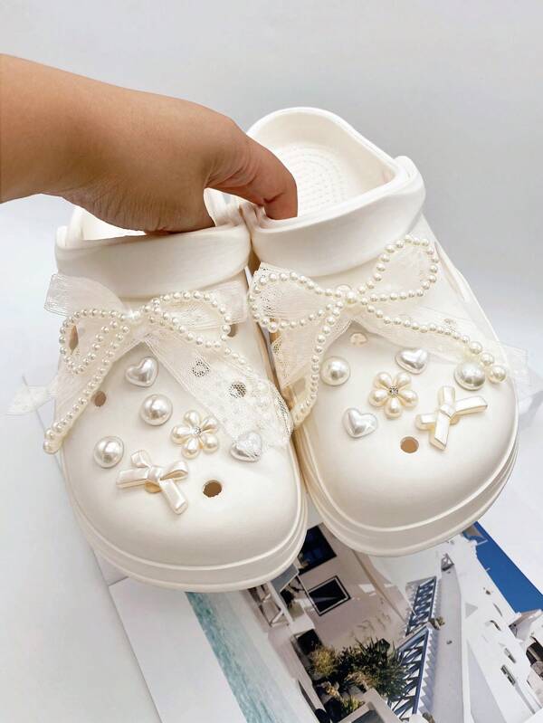 14 piezas de lazos de perlas falsas, mariposas de rhinestone, en forma de corazón, accesorios de moda de perlas ABS para zapatos, regalo perfecto para fiestas, ocasiones especiales y días festivos