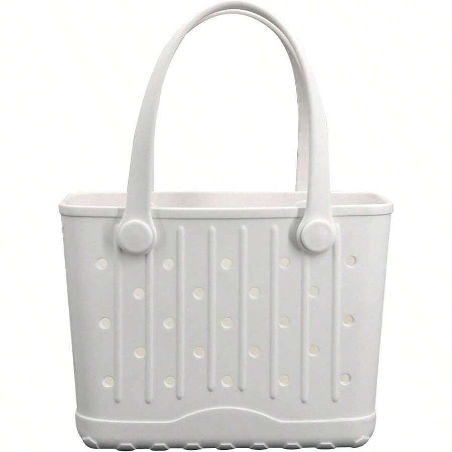 Rubber Tote Bag Small Beach Bag Waterproof Travel Bags Washable Tote Portable Open Handbag For Sports Beach Boat Outdoor - 白色 - 查看 1