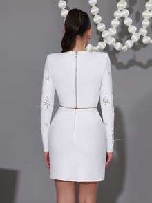 Nuevo conjunto de lujo negro de industria pesada con clavos, incrustaciones de diamantes y parte superior corta, conjunto de falda corta, conjunto de vendaje de dos piezas, vestido de invitada de boda dama de honor, conjunto de fiesta de festival para mujeres