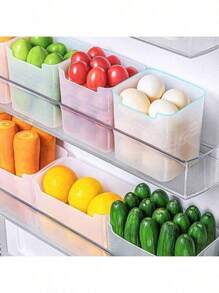 1/4/8 件彩色半透明冰箱储物箱带手柄 - 塑料、可堆叠单隔间整理器、可密封、易于贴标签，非常适合冰箱搁架、冰柜、侧门 - 可容纳水果、蔬菜、鸡蛋、饮料、零食、剩菜 - 透明 - 查看 9