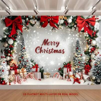 2D Flat, 1 Festive Christmas Party Banner -2D Polyester Background With Snow Scenery, Red Christmas Hat And Holiday Decorations, Suitable For Homes, Rooms Or Walls, Perfect For Holiday Celebrations And Photo Props, Christmas Decorations