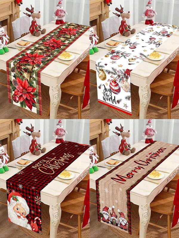 1pc Merry Christmas Table Runner, 35*180cm Polyester Table Runner With Retro Style Christmas Gnome Santa Claus Red Flower Christmas Ball Design, Suitable For Christmas Party Table Decoration, Happy New Year 2026, Christmas Decoration Supplies, Best Christmas Gift