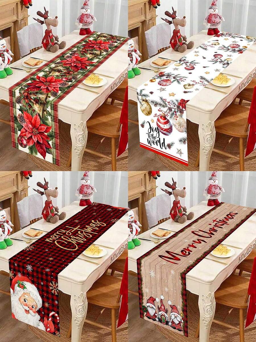 1pc Merry Christmas Table Runner, 35*180cm Polyester Table Runner With Retro Style Christmas Gnome Santa Claus Red Flower Christmas Ball Design, Suitable For Christmas Party Table Decoration, Happy New Year 2026, Christmas Decoration Supplies, Best Christmas Gift