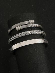 3 Stücke/Set hochwertiges vielseitiges Herren Armband aus Edelstahl mit römischen Ziffern und geflochtener, verstellbarer Passform